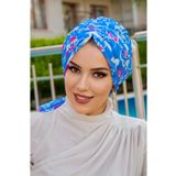 Aişe tesettür Mavi Desenli Tokalı Bone
