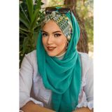 Aişe tesettür Mint Hardal Desenli Burgu Hazır Şal