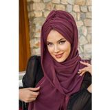 Aişe tesettür Mürdüm Işıltılı Büzgülü Hazır Şal