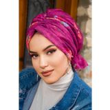 Aişe tesettür Mürdüm Vişne Çiçek Desen Tokalı Bone