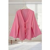 Aişe tesettür Önü Bağlamalı Kimono Tunik / Pembe