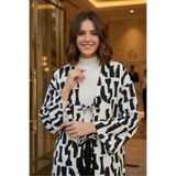 Aişe tesettür Önü Bağlamalı Kimono Tunik / Siyah beyaz
