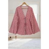 Aişe tesettür Pudra Çiçekli Önü Bağlamalı Kimono Tunik / Ütü İstemez 85 CM BOY
