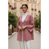 Aişe tesettür Pudra Çiçekli Önü Bağlamalı Kimono Tunik/Ütü İstemez 85 CM BOY Pudra pembe