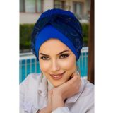 Aişe tesettür Saks Mavi Çiçek Desen Burgu Bantlı Bone