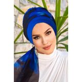 Aişe tesettür Saks Siyah Batik Fularlı Bone