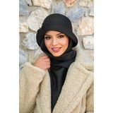 Aişe tesettür Siyah Aksesuarlı Atkılı Vintage Şapka