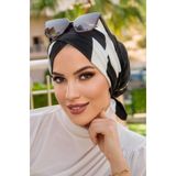 Aişe tesettür Siyah Beyaz Desen Çapraz Bone