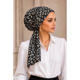 Aişe Tesettür Siyah Beyaz Desen Eşarp Bone - Siyah - Beyaz - Standart
