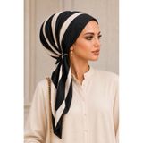 Aişe tesettür Siyah Beyaz Desen Eşarp Bone