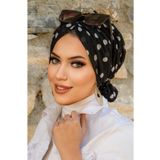 Aişe tesettür Siyah Beyaz Puan Desen Tokalı Bone