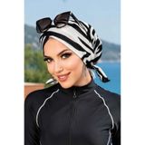 Aişe tesettür Siyah Beyaz Zebra Çapraz Havuz - Deniz Bonesi Siyah Beyaz Zebra