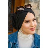 Aişe tesettür Siyah Çapraz Bone
