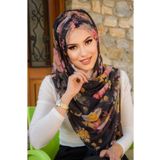 Aişe tesettür Siyah Çiçek Desen Hazır Şal