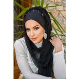 Aişe tesettür Siyah Çiçek Taşlı Hazır Abiye Şal
