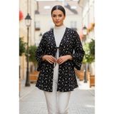 Aişe tesettür Siyah Çiçekli Önü Bağlamalı Kimono Tunik / Likralı Yazlık Kumaş