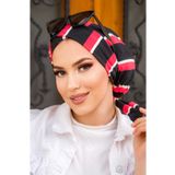 Aişe tesettür Siyah Çizgi Desen Çapraz Deniz - Havuz Bonesi