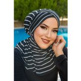 Aişe tesettür Siyah Çizgili Çapraz Bantlı Havuz ve Deniz Bonesi