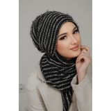 Aişe tesettür Siyah Çizgili Kelebek Bone Şal