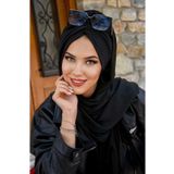 Aişe tesettür Siyah Çizgili Kelebek Model Büzgülü Bone Şal