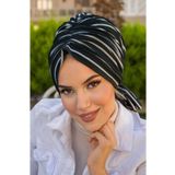 Aişe tesettür Siyah Çizgili Köpük Tokalı Bone