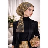 Aişe tesettür Siyah Gold Simli Abiye Eşarp Bone