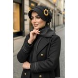 Aişe tesettür Siyah Gold Tokalı Tesettür Şapka Sİyah Gold Toka