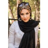Aişe tesettür Siyah Gold Zebra Desen Bone Hazır Şal