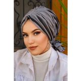 Aişe tesettür Siyah Gri Tokalı Bone