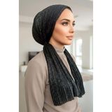 Aişe tesettür Siyah Gümüş Işıltılı Eşarp Bone