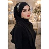 Aişe tesettür Siyah Gümüş Payetli Bandana Abiye Şal