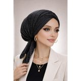 Aişe tesettür Siyah Gümüş Piliseli Çapraz Bone