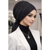 Aişe tesettür Siyah Gümüş Simli Piliseli Abiye Tokalı Bone Siyah Gümüş3