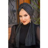 Aişe tesettür Siyah Gümüş Simli Piliseli Abiye Tokalı Bone
