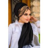 Aişe tesettür Siyah Hardal Hardal Feminen Desenli Hazır Şal