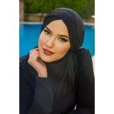 Aişe Tesettür Siyah Hijab Çapraz Bantlı Havuz Ve Deniz Bonesi