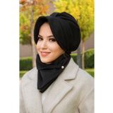 Aişe tesettür Siyah Kaşe Şapkalı Bone Ve Etol Takım