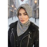 Aişe tesettür Siyah Kazayağı Kaşe Şapkalı Bone Ve Etol Takım