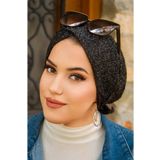 Aişe tesettür Siyah Kırçıllı Abiye Hazır Çapraz Bone