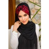 Aişe tesettür Siyah Kırmızı Burgu Hazır Şal