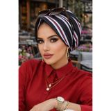 Aişe tesettür Siyah Kırmızı Çizgili Şapka Bone Siyah Kırmızı Çizgili