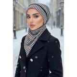 Aişe tesettür Siyah Kırmızı Kazayağı Tesettür Bere ve Etol Takım