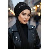 Aişe tesettür Siyah Metal Detaylı Atkılı Bone