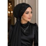 Aişe tesettür Siyah Payetli Tül Abiye Tokalı Bone Siyah payet tü
