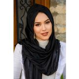 Aişe tesettür Siyah Ponpon Büzgülü Hazır Şal