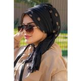 Aişe tesettür Siyah Puan Desenli Şapkalı Bone