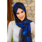 Aişe tesettür Siyah Saks Mavi Batik Desen Hazır Şal