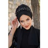Aişe tesettür Siyah Taş Nakışlı Abiye Atkılı Bone