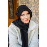 Aişe tesettür Siyah Taşlı Aksesuarlı Vintage Şapka