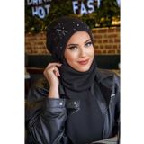 Aişe tesettür Siyah Taşlı Fiyonk Detay Tesettür Bere